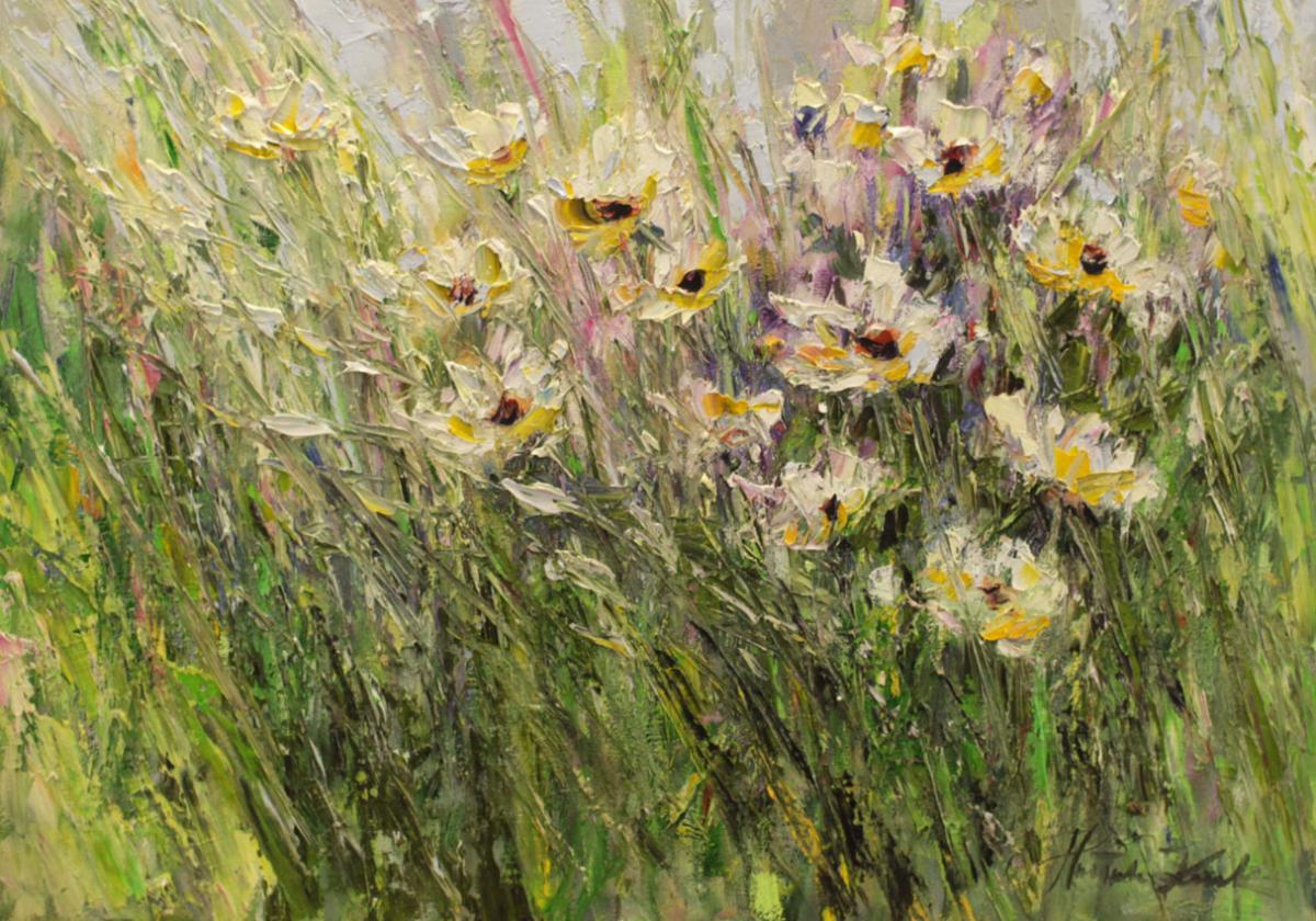 Rumianki splątane w trawie